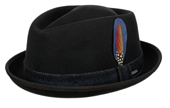 Stetson Wool/Cashmere Diamond crown stingy brim Trilby hat in Black