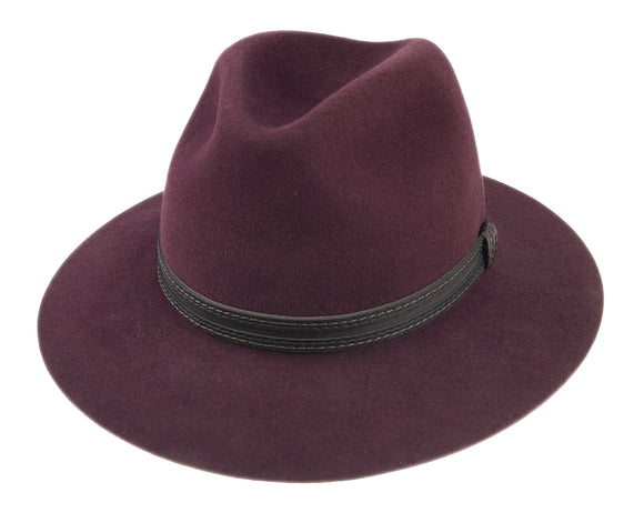 Tonak Velour finish rabbit fur felt Fedora in Burgundy