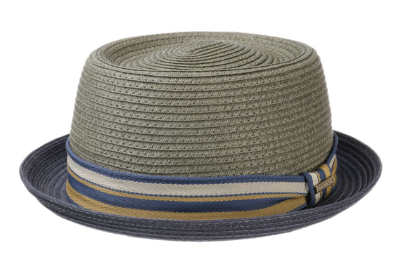 Stetson Viscose Toyo Pork Pie hat in Ginger/Grey with striped band