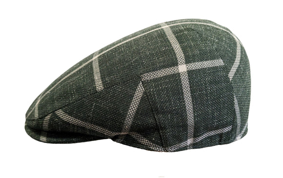 Cappellificio Biellese Wool/Silk/Linen Dark Green window check flat cap