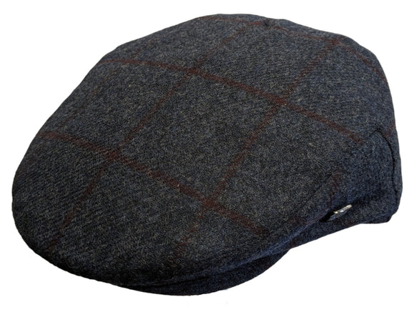 Failsworth Tweed Wool Window pane check Blue flat cap