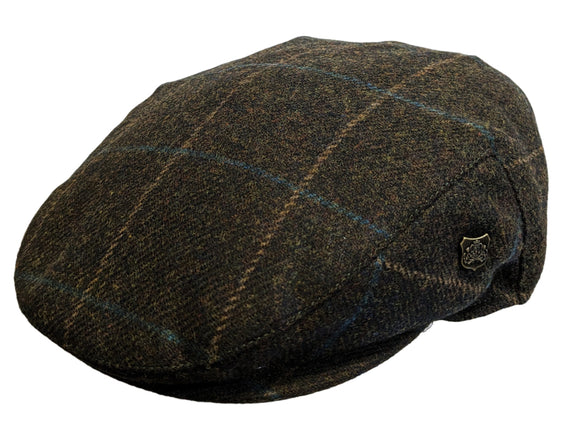 Failsworth Tweed Wool Window pane check Brown flat cap