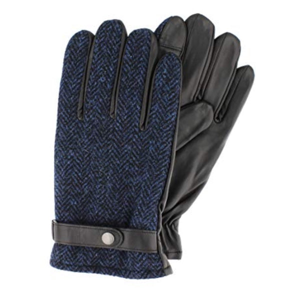 Failsworth Sheepskin/Tweed Gloves in Black/Navy