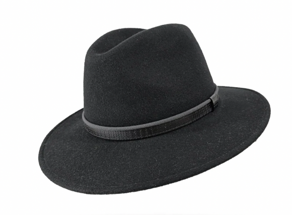 Stanton Wool Unisex large brim Black Fedora hat