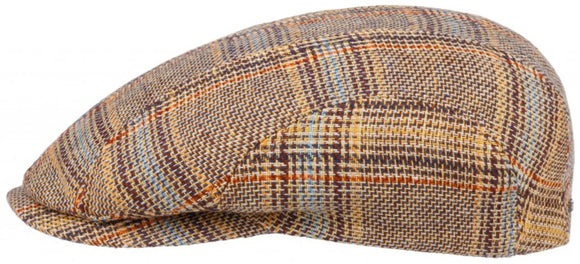 Stetson Kent Linen Tan/Olive Glen check flat cap